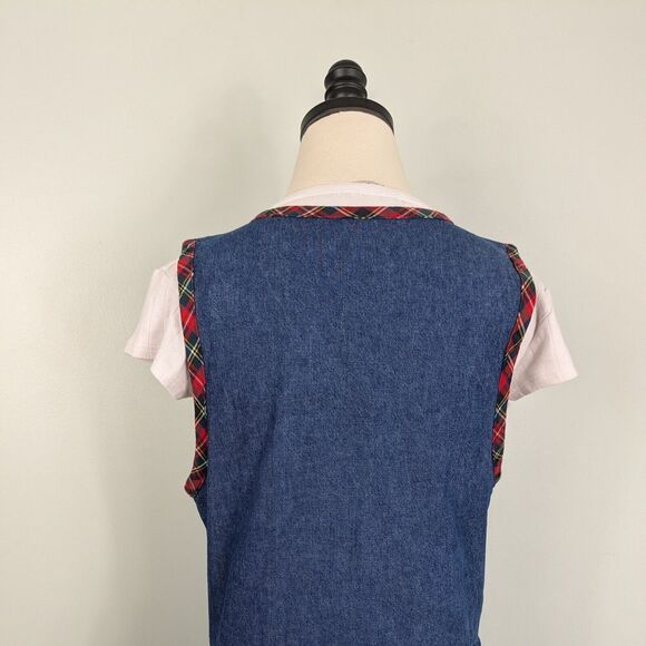 Talbots Midi Jumper Dress 6P Blue Denim Tartan Plaid Vintage 90s Teacher Preppy - Picture 7 of 10